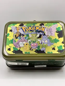 Vtg Pokemon "Gotta Catch 'Em All!" Metal Tin Box w/Charm Scyther, Butterfree - Image 1