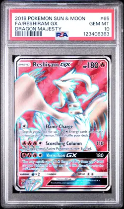 PSA 10 RESHIRAM GX 65 DRAGON MAJESTY FULL ART SUN & MOON POKEMON - Image 1