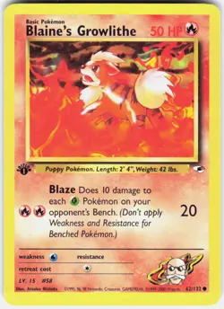 Blaine's Growlithe 62/132 Common Gym Heroes Pokemon 1st Edition LP - Image 1