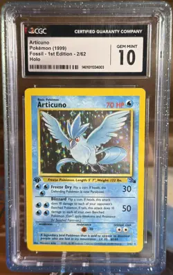 1999 Pokemon Fossil Articuno Holo 1st Edition CGC 10 #2/62 POP 94 - Image 1