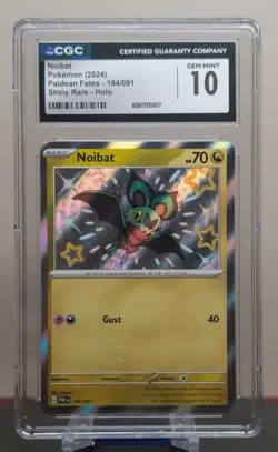 Pokemon Graded Noibat #194/091 English Paldean Fates Shiny Rare CGC 10 - Image 1