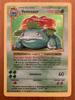[MP] Venusaur 015/102 Base Set Holo *** Shadowless *** RARE Pokemon card!!! - Image 1