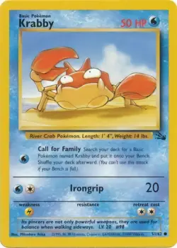 Krabby 51/62 Fossil Base Set Common Unlimited Card Pokemon TCG Lightly Played LP - Image 1