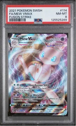 Pokemon TCG Mew VMAX 114/264 Fusion Strike Holo Card Raw PSA 8 - Image 1