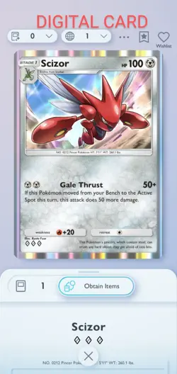 Pokemon Pocket Mobile Game Wisdom Of Sea And Sky Set Scizor ◇◇◇ Rare Trade Card - Image 1