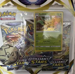 Leafeon Pokemon Brilliant Stars 3 Pack Blister Sealed Pikachu Coin Promo 2022 - Image 1