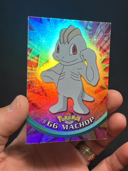 Topps Pokemon Series 1 Blue Logo 1st Print Rainbow Foil Machop #66 LP - Image 3