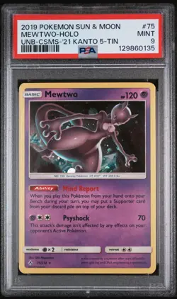 Pokemon Mewtwo Cosmos Holo Promo Kanto Tins Costco 75/214 Sun & Moon PSA 9 Mint - Image 1