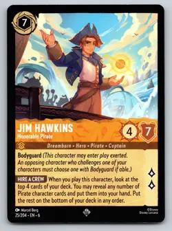 Disney Lorcana Jim Hawkins - Honorable Pirate Azurite Sea Super Rare #25/204 NM - Image 1