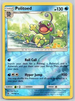 Politoed 25/145 Holo Holo Rare Guardians Rising Reverse Holo LP Pokemon - Image 1