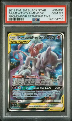 2019 POKEMON SM BLACK STAR PROMO #SM191 FULL ART/MEWTWO & MEW GX PSA 10 - Image 1