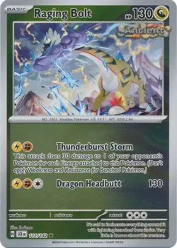 Raging Bolt 111/142 - Rare Reverse Holo Pokemon Card - NM - Image 1