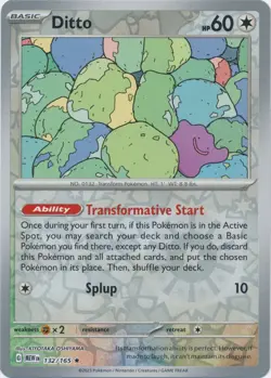 Ditto 132/165 - Rare Reverse Holo Pokemon Card - NM - Image 1