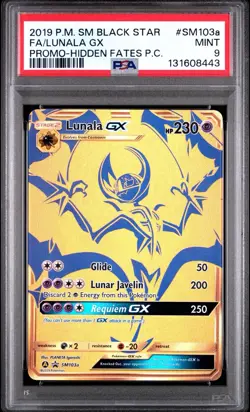 2019 Pokemon SM Black Star Promo Lunala GX #SM103a Fa PC Hidden Fates PSA 9 - Image 1