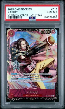 2025 ONE PIECE PROMOS OFFICIAL EVENT TOP PRIZE #013 YASOPP PSA 10 - Image 1