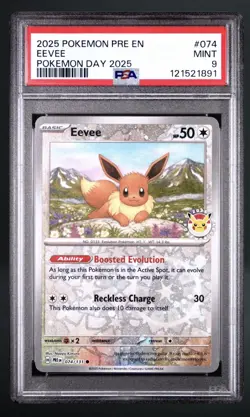 Pokemon Day 2025 Eevee Promo Holo PSA 9 English Card 074/131 - Image 1