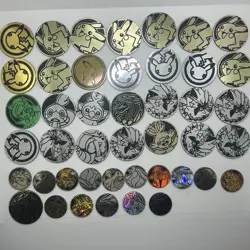 Pokemon TCG Official Lot Of 45 Coins: Jumbo, Regular, Small - Image 1