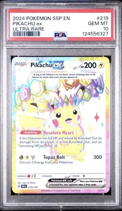 2024 POKEMON SSP EN-SURGING SPARKS ULTRA RARE #219 PIKACHU EX PSA 10 New Cert - Image 1