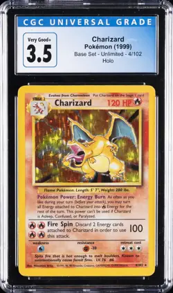 1999 POKEMON BASE SET UNLIMITED #4 CHARIZARD-HOLO CGC 3.5 - Image 1