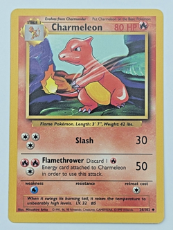 Charmeleon 24/102 Base Set Unlimited Vintage Uncommon Pokemon Card 1999 LP - Image 1