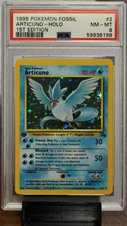 1999 POKEMON FOSSIL 1ST EDITION #2 ARTICUNO-HOLO PSA 8 - Image 1