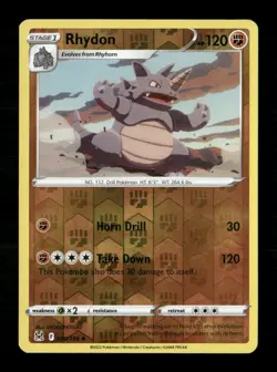 Rhydon Reverse Holo Uncommon SWSH11: Lost Origin 090/196 LP Pokemon LP - Image 1
