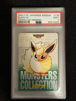 1996 POKEMON JAPANESE BANDAI CARDDASS VENDING #136 FLAREON PSA 9 Green - Image 1