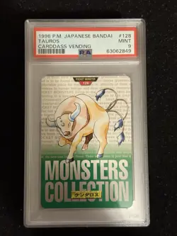 1996 POKEMON JAPANESE BANDAI CARDDASS VENDING #128 TAUROS PSA 9 Mint Green - Image 1