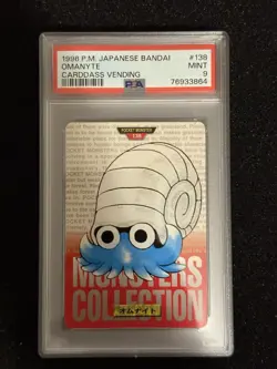 1996 Pokemon Japanese Bandai Carddass Vending Red Omanyte #138 PSA 9 Mint - Image 1