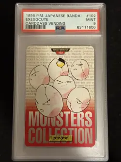 1996 POKEMON JAPANESE BANDAI EXEGGCUTE CARDASS VENDING #102 MINT PSA 9 Mint Red - Image 1