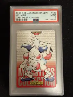 1996 POKEMON JPN BANDAI CARDDASS VENDING #122 MR. MIME PSA 9 Mint Red - Image 1