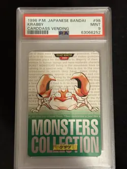 1996 POKEMON JPN BANDAI CARDDASS VENDING #98 KRABBY PSA 9 Mint Green - Image 1