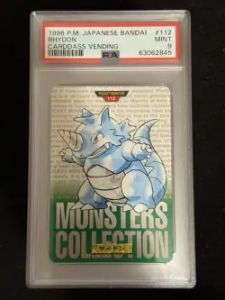 Pokemon PSA 9 Mint 1996 Japanese Bandai Carddass Vending Rhydon #112 Green - Image 1