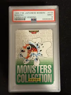 1996 Pokemon Japanese Bandai Carddass Vending Green Seaking #119 PSA 9 Mint - Image 1