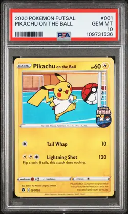 2020 POKEMON FUTSAL #001 PIKACHU ON THE BALL PSA 10 - Image 1