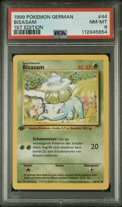 1999 Pokemon GERMAN 1st Edition Base Set Bisasam-Bulbasaur 44/102 PSA 8 NM-MT - Image 1