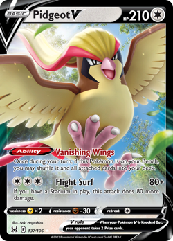Pidgeot V 137/196 Holo V Rare Lost Origin Pokemon Holo NM/M - Image 1
