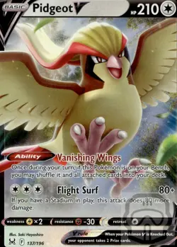 Pidgeot V 137/196 Holo V Rare Lost Origin Pokemon Holo NM/M - Image 3