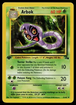 ARBOK 31/62 UNCOMMON FOSSIL POKEMON 1ST EDITION NM - Image 1
