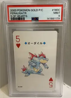 2000 POKEMON GOLD VERSION PLAYING CARDS 160C FERALIGATR 5 OF HEARTS - PSA 9 - Image 1