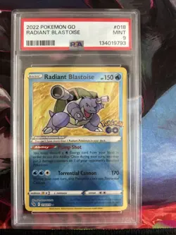 Pokemon TCG Radiant Blastoise Holo Card 018/078 Pokemon Go PSA 9 Mint - Image 1