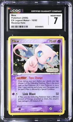 2006 Pokemon Mew 10/92 Legend Maker Reverse Holo CGC 7 RegradeU - Image 1