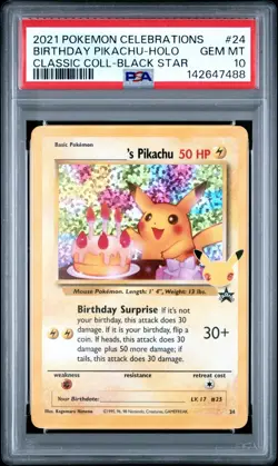 2021 Pokemon Celebrations Classic Black Star #24 Birthday Pikachu Holo PSA 10 - Image 1