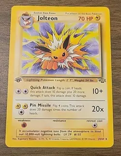 Jolteon 20/64 1st Edition Jungle Base Rare Non Holo Pokemon - Image 1