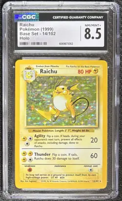 1999 pokemon Base set unlimited #14 Raichu Holo CGC 8.5 NM/Mint+ - Image 1