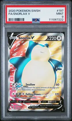 2020 POKEMON SWORD & SHIELD SNORLAX V #197 FULL ART PSA 9 MINT #111067222 - Image 1