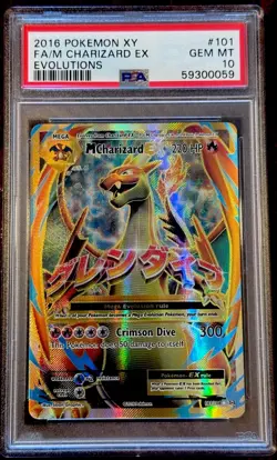 2016 POKEMON XY EVOLUTIONS #101 FULL ART/M CHARIZARD EX PSA 10 - Image 1