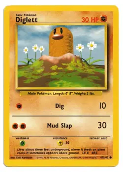 Pokemon Card: Diglett 47/102 Base Set Vintage ENERGY SYMBOL ERROR Rare! EX - Image 1