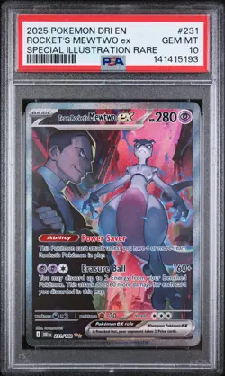 2025 POKEMON DRI EN-DESTINED RIVALS #231 ROCKET'S MEWTWO EX PSA 10 - Image 1