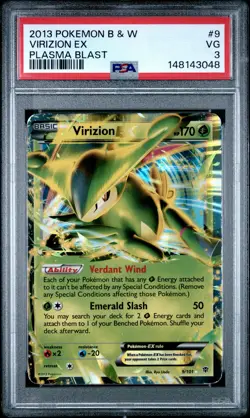 2013 POKEMON BLACK & WHITE PLASMA BLAST #9 VIRIZION EX PSA 3 - Image 1